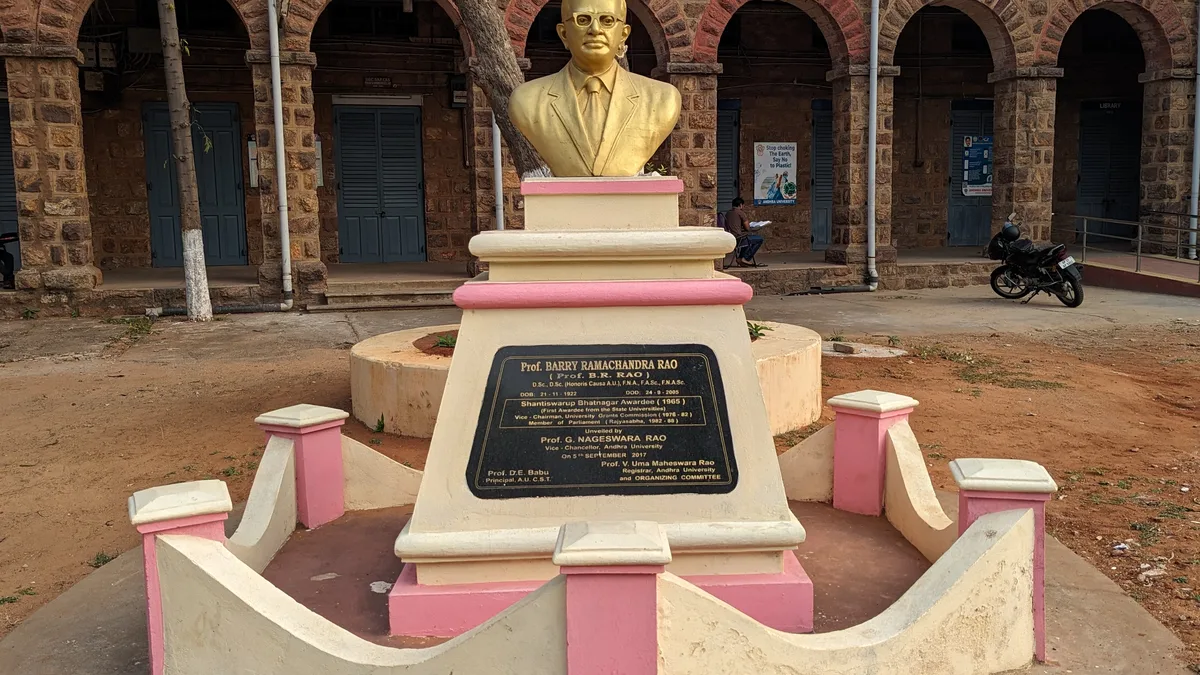 A statue on the Andhra University campus in Visakhapatnam, Andhra Pradesh.