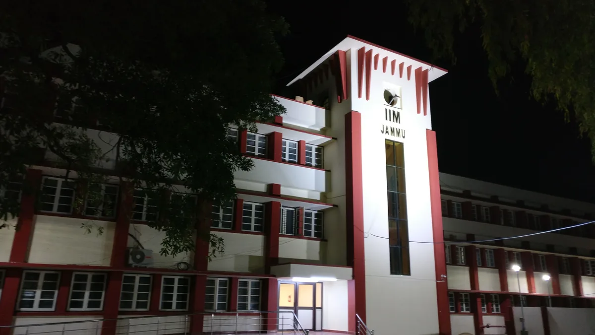 The academic block of IIM Jammu's transit campus at night. The institute gives up to 8 of 100 composite marks for gender diversity in its 2027-29 MBA selection criteria (representative image).