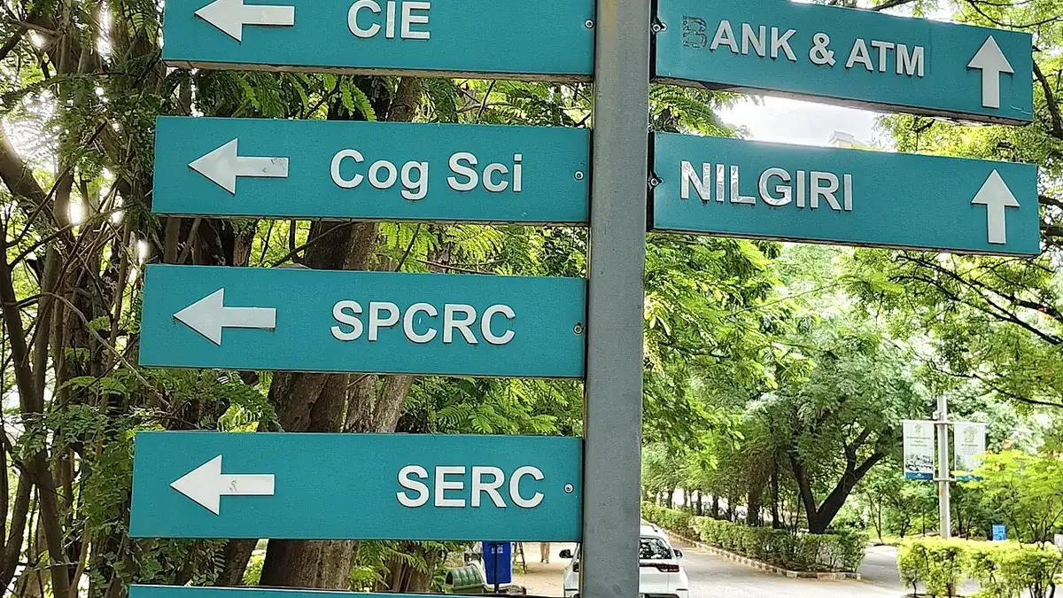 A direction signboard inside the IIIT Hyderabad campus (representative image)