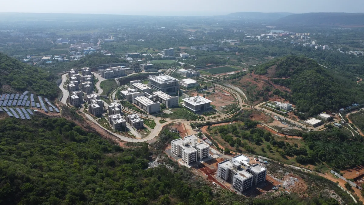 Aerial view of the IIM Visakhapatnam campus.