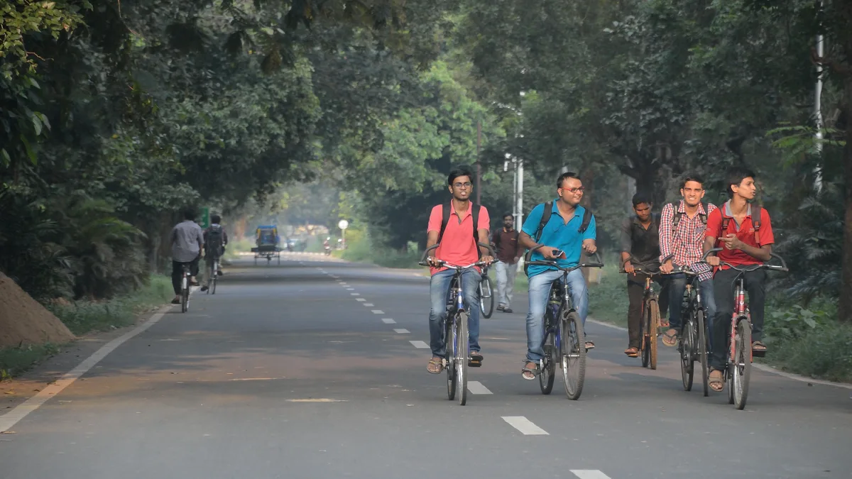 Students cycle on the IIT Kharagpur campus. The institute is organising JAM 2027.