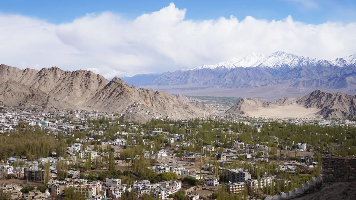 A view of Leh from the Shanti Stupa, Ladakh. The Union Territory's first government medical college will open in Leh for the 2027-28 academic year.