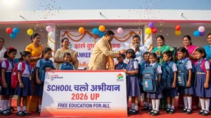 School Chalo Abhiyan 2026: UP में 1 अप्रैल से शुरू, तिलक लगाकर हुआ बच्चों का स्वागत – जानें क्या मिलेगा और कैसे होगा Admission